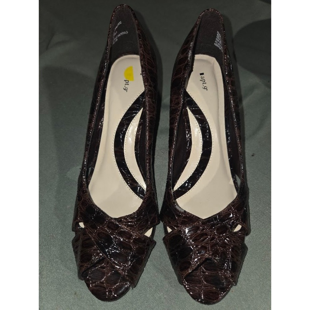 Apt. 9 Womens Brown Faux Croc Peep Toe Stiletto Heels Pumps Shoes Size8.5